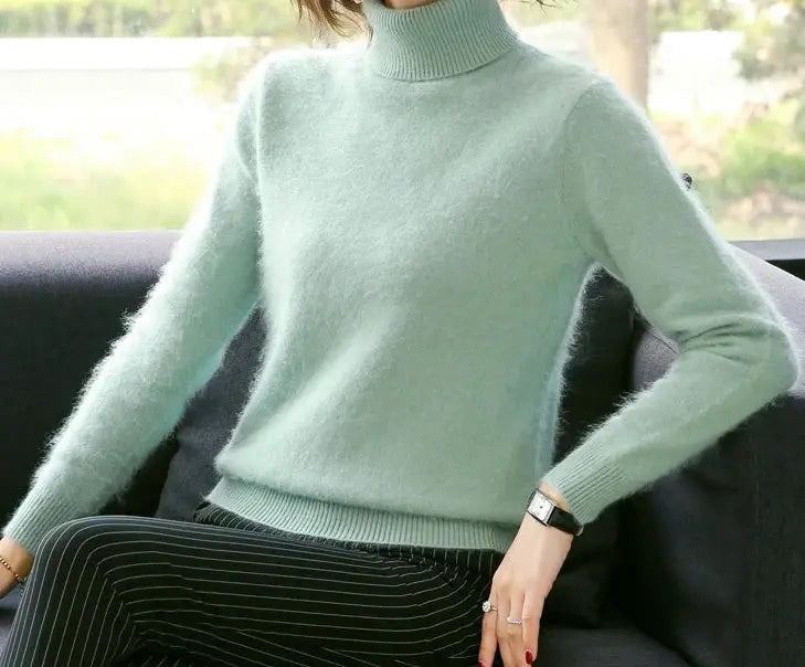 Autumn Winter 100% Mink Cashmere Sweater Women Knitwear Pullover Thick Warm Solid Color Plus Size Base  High Lapel Clothing Tops JNi3 shop