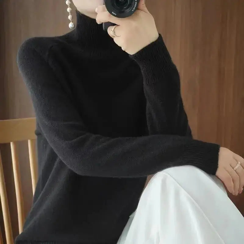 Turtleneck Pullover Fall/winter Cashmere Sweater Women Pure Color Casual Long-sleeved Loose Pullover Bottoming Women's JNi3 shop