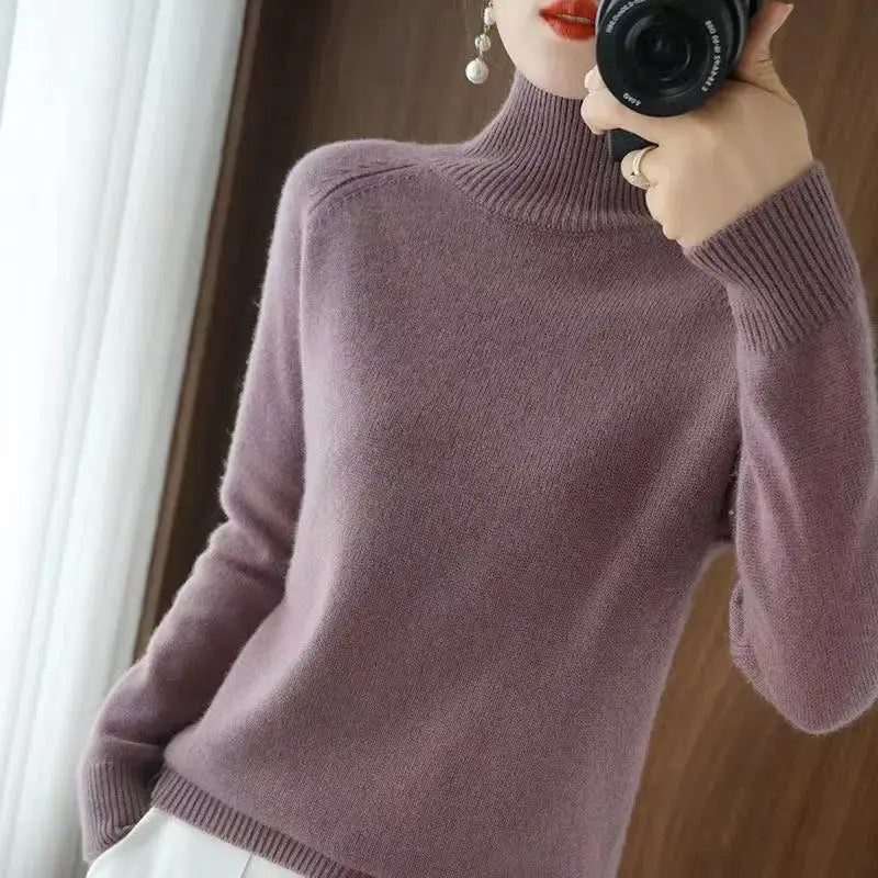 Turtleneck Pullover Fall/winter Cashmere Sweater Women Pure Color Casual Long-sleeved Loose Pullover Bottoming Women's JNi3 shop