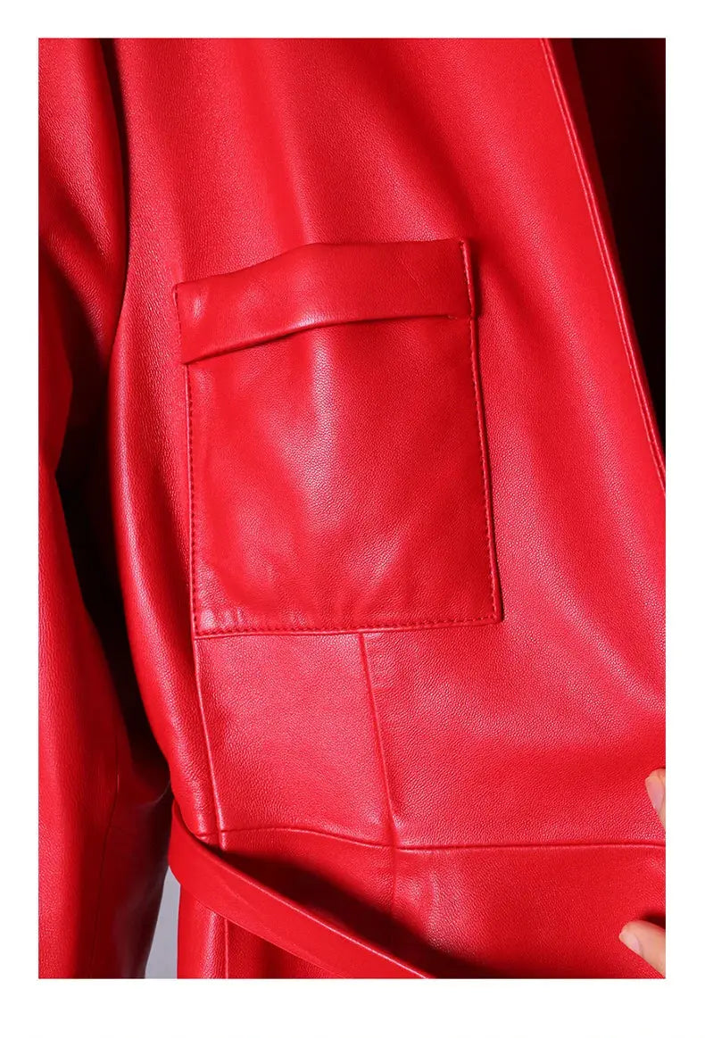 Nerazzurri High Quality Red Black Maxi Pu Leather Trench Coat for Women Extra Long Skirted Elegant Overcoat Fashion 5xl 6xl 7xl JNi3 shop