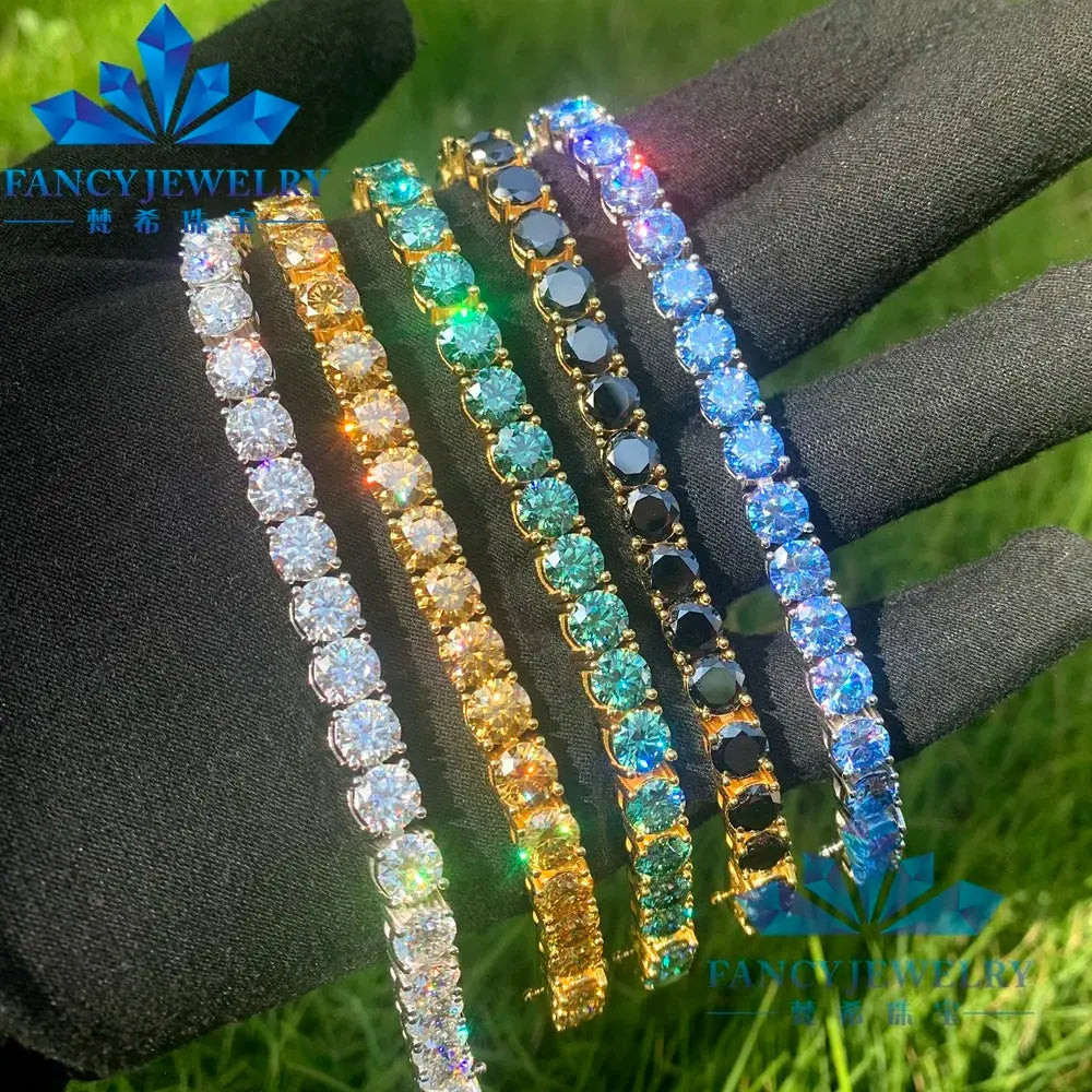 FancyJewelry 925 Sterling Silver Tennis Bracelet Classic Gift Blue Green Champagne Black Moissanite Iced Diamond Chain Necklaces JNi3 shop