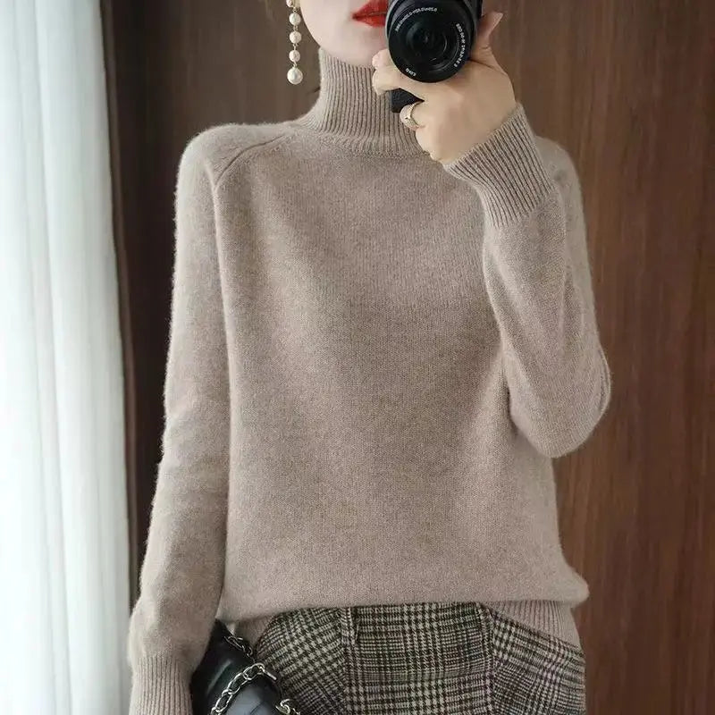 Turtleneck Pullover Fall/winter Cashmere Sweater Women Pure Color Casual Long-sleeved Loose Pullover Bottoming Women's JNi3 shop