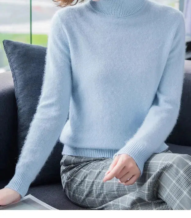 Autumn Winter 100% Mink Cashmere Sweater Women Knitwear Pullover Thick Warm Solid Color Plus Size Base  High Lapel Clothing Tops JNi3 shop