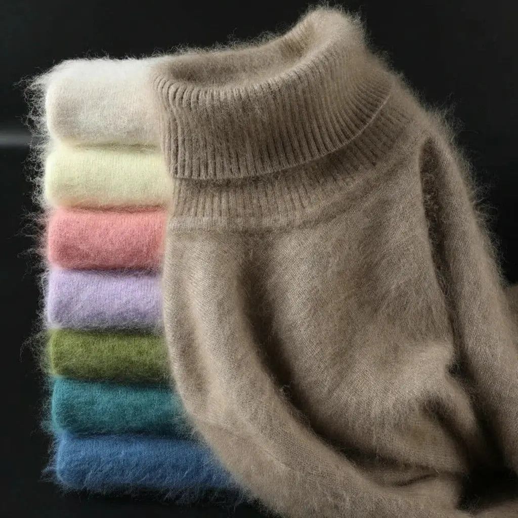 Autumn Winter 100% Mink Cashmere Sweater Women Knitwear Pullover Thick Warm Solid Color Plus Size Base  High Lapel Clothing Tops JNi3 shop