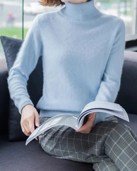 Autumn Winter 100% Mink Cashmere Sweater Women Knitwear Pullover Thick Warm Solid Color Plus Size Base  High Lapel Clothing Tops JNi3 shop