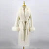 QIUCHEN- QC22018 2022 Autumn Winter Luxury Women's Cashmere Long Trench Coat With Real Fox Fur Collar Wool Coat
