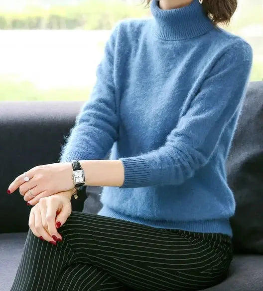 Autumn Winter 100% Mink Cashmere Sweater Women Knitwear Pullover Thick Warm Solid Color Plus Size Base  High Lapel Clothing Tops JNi3 shop