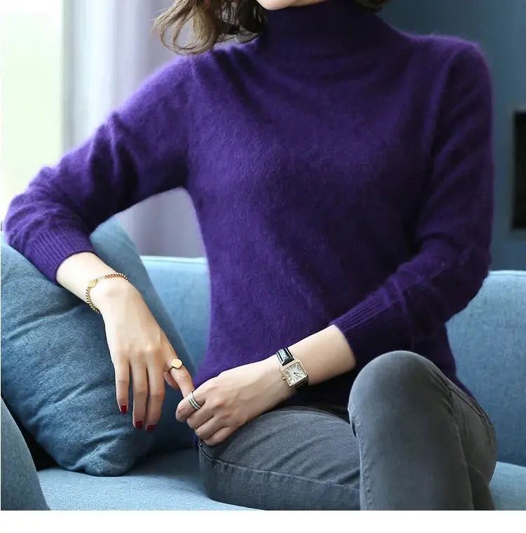 Autumn Winter 100% Mink Cashmere Sweater Women Knitwear Pullover Thick Warm Solid Color Plus Size Base  High Lapel Clothing Tops JNi3 shop