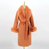 QIUCHEN- QC22018 2022 Autumn Winter Luxury Women's Cashmere Long Trench Coat With Real Fox Fur Collar Wool Coat