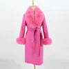 QIUCHEN- QC22018 2022 Autumn Winter Luxury Women's Cashmere Long Trench Coat With Real Fox Fur Collar Wool Coat