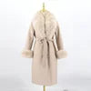 QIUCHEN- QC22018 2022 Autumn Winter Luxury Women's Cashmere Long Trench Coat With Real Fox Fur Collar Wool Coat