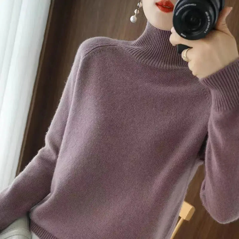 Turtleneck Pullover Fall/winter Cashmere Sweater Women Pure Color Casual Long-sleeved Loose Pullover Bottoming Women's JNi3 shop