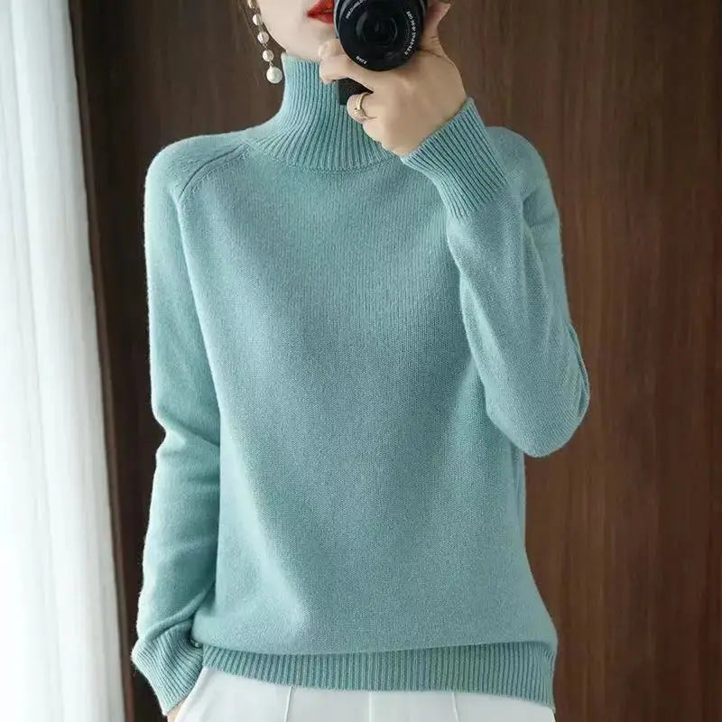 Turtleneck Pullover Fall/winter Cashmere Sweater Women Pure Color Casual Long-sleeved Loose Pullover Bottoming Women's JNi3 shop