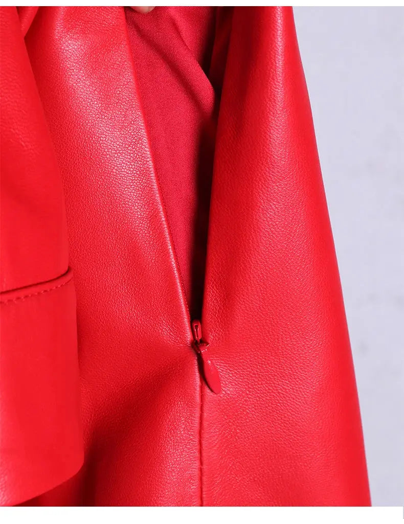 Nerazzurri High Quality Red Black Maxi Pu Leather Trench Coat for Women Extra Long Skirted Elegant Overcoat Fashion 5xl 6xl 7xl JNi3 shop