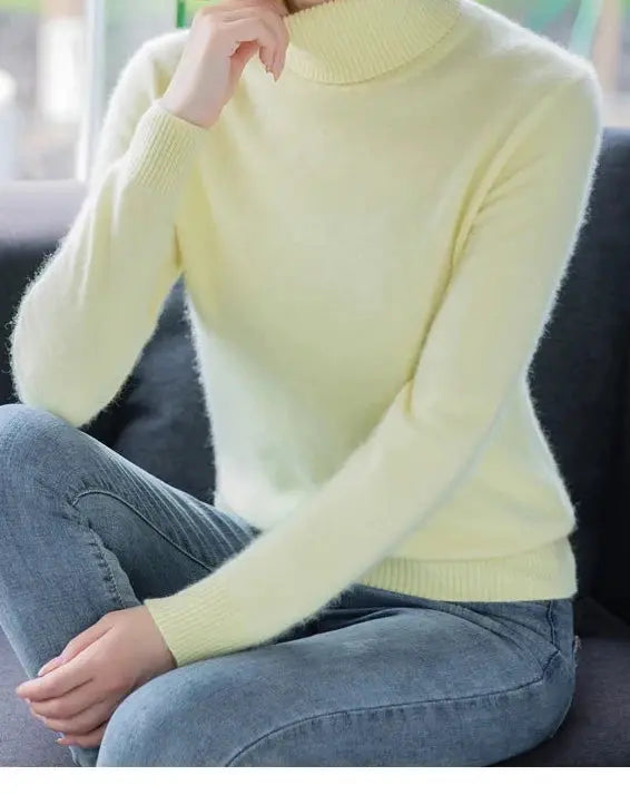 Autumn Winter 100% Mink Cashmere Sweater Women Knitwear Pullover Thick Warm Solid Color Plus Size Base  High Lapel Clothing Tops JNi3 shop