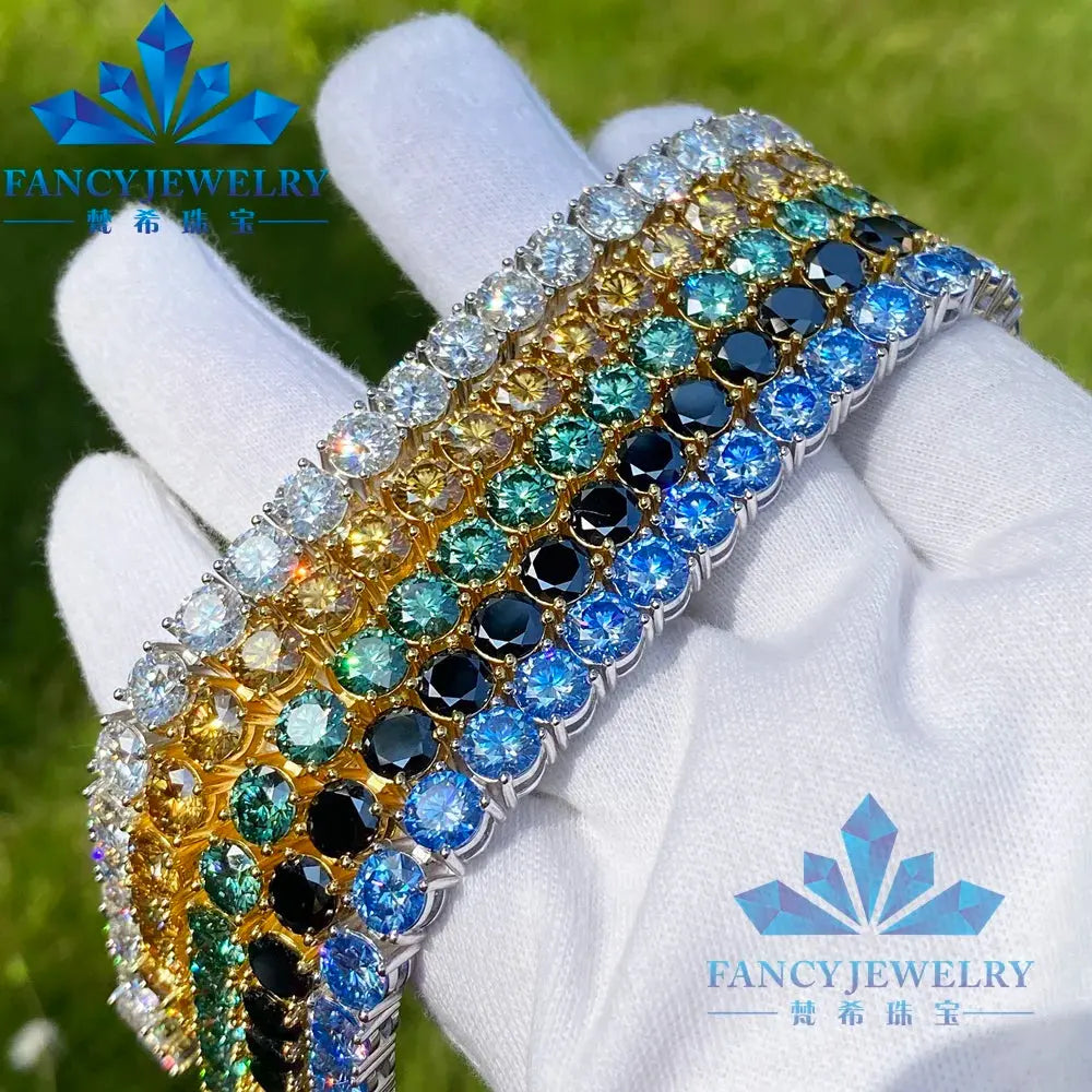 FancyJewelry 925 Sterling Silver Tennis Bracelet Classic Gift Blue Green Champagne Black Moissanite Iced Diamond Chain Necklaces JNi3 shop