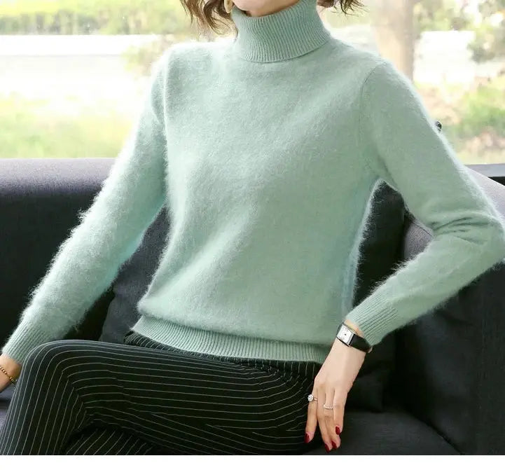 Autumn Winter 100% Mink Cashmere Sweater Women Knitwear Pullover Thick Warm Solid Color Plus Size Base  High Lapel Clothing Tops JNi3 shop