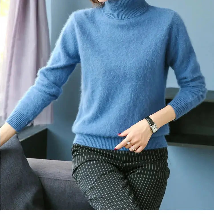 Autumn Winter 100% Mink Cashmere Sweater Women Knitwear Pullover Thick Warm Solid Color Plus Size Base  High Lapel Clothing Tops JNi3 shop