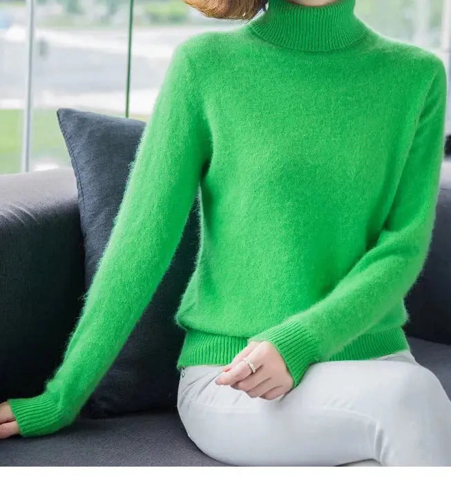 Autumn Winter 100% Mink Cashmere Sweater Women Knitwear Pullover Thick Warm Solid Color Plus Size Base  High Lapel Clothing Tops JNi3 shop