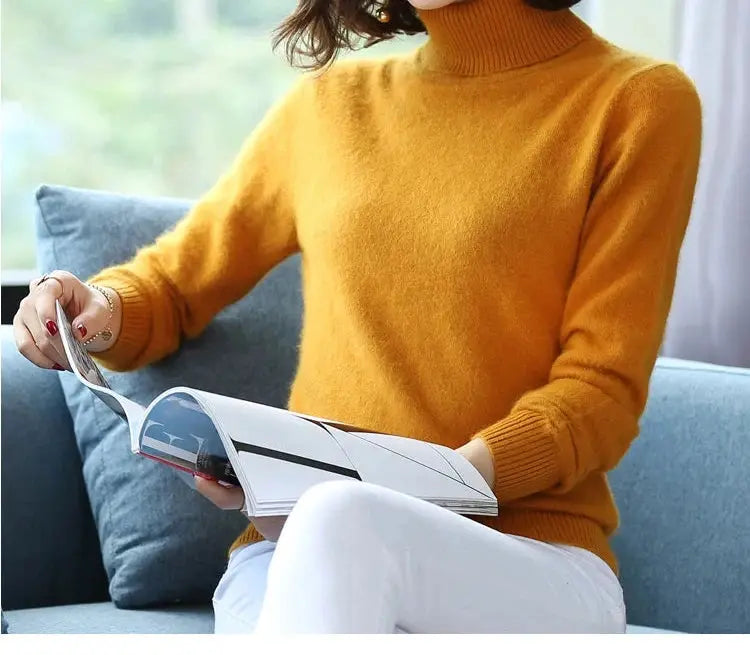 Autumn Winter 100% Mink Cashmere Sweater Women Knitwear Pullover Thick Warm Solid Color Plus Size Base  High Lapel Clothing Tops JNi3 shop