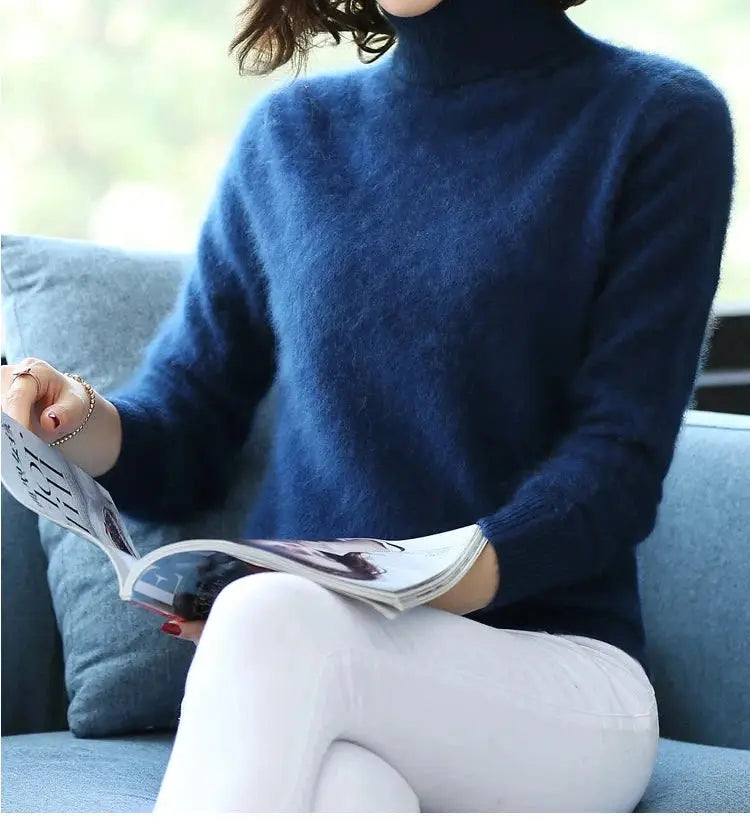 Autumn Winter 100% Mink Cashmere Sweater Women Knitwear Pullover Thick Warm Solid Color Plus Size Base  High Lapel Clothing Tops JNi3 shop