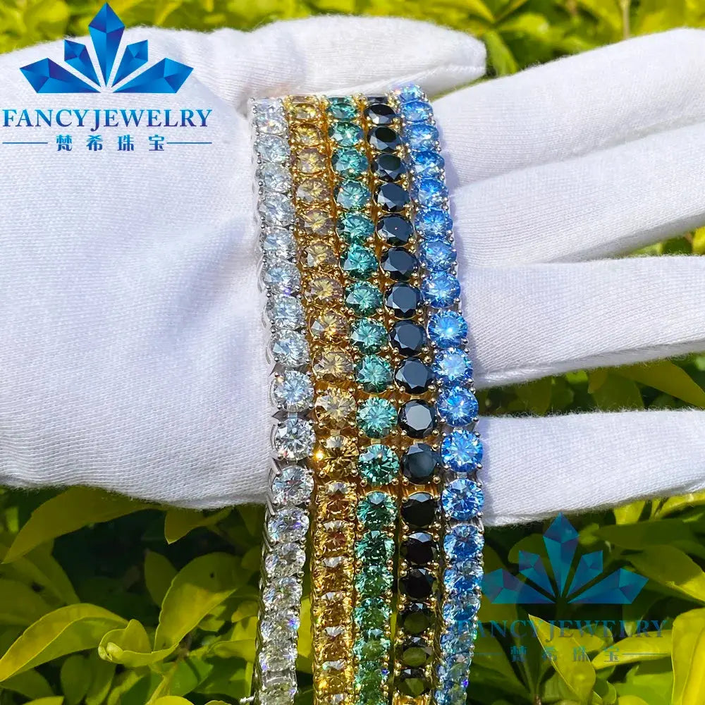 FancyJewelry 925 Sterling Silver Tennis Bracelet Classic Gift Blue Green Champagne Black Moissanite Iced Diamond Chain Necklaces JNi3 shop