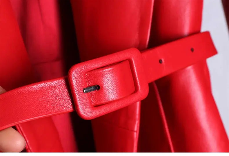 Nerazzurri High Quality Red Black Maxi Pu Leather Trench Coat for Women Extra Long Skirted Elegant Overcoat Fashion 5xl 6xl 7xl JNi3 shop