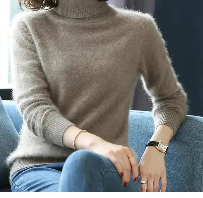 Autumn Winter 100% Mink Cashmere Sweater Women Knitwear Pullover Thick Warm Solid Color Plus Size Base  High Lapel Clothing Tops JNi3 shop