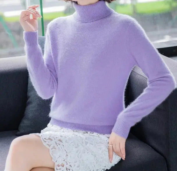Autumn Winter 100% Mink Cashmere Sweater Women Knitwear Pullover Thick Warm Solid Color Plus Size Base  High Lapel Clothing Tops JNi3 shop