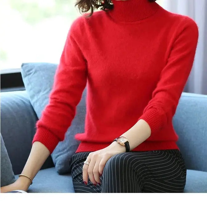 Autumn Winter 100% Mink Cashmere Sweater Women Knitwear Pullover Thick Warm Solid Color Plus Size Base  High Lapel Clothing Tops JNi3 shop