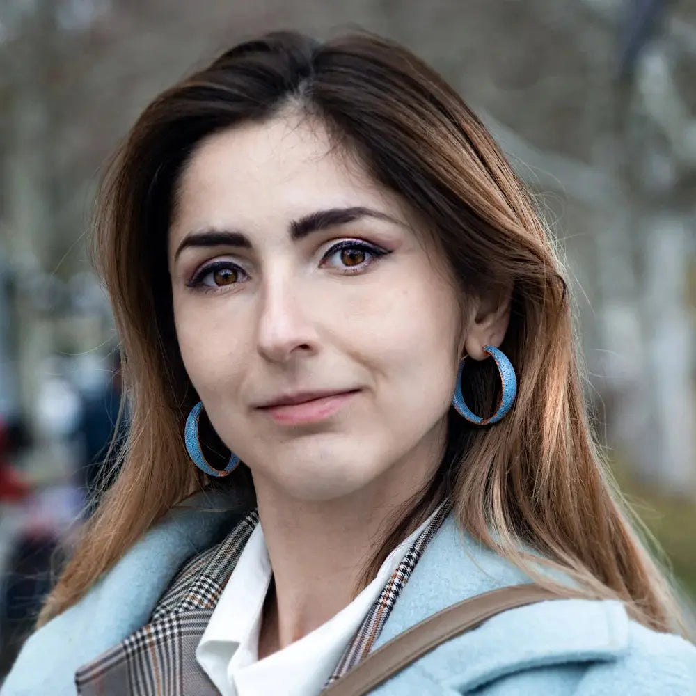 Luxury Turkish Light Blue Cubic Zirconia Large Loop Hoop Earring for Women Fashion Statement Light Gold Plated Jewelry JNi3 shop