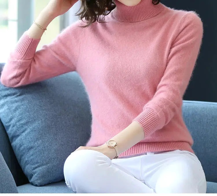 Autumn Winter 100% Mink Cashmere Sweater Women Knitwear Pullover Thick Warm Solid Color Plus Size Base  High Lapel Clothing Tops JNi3 shop