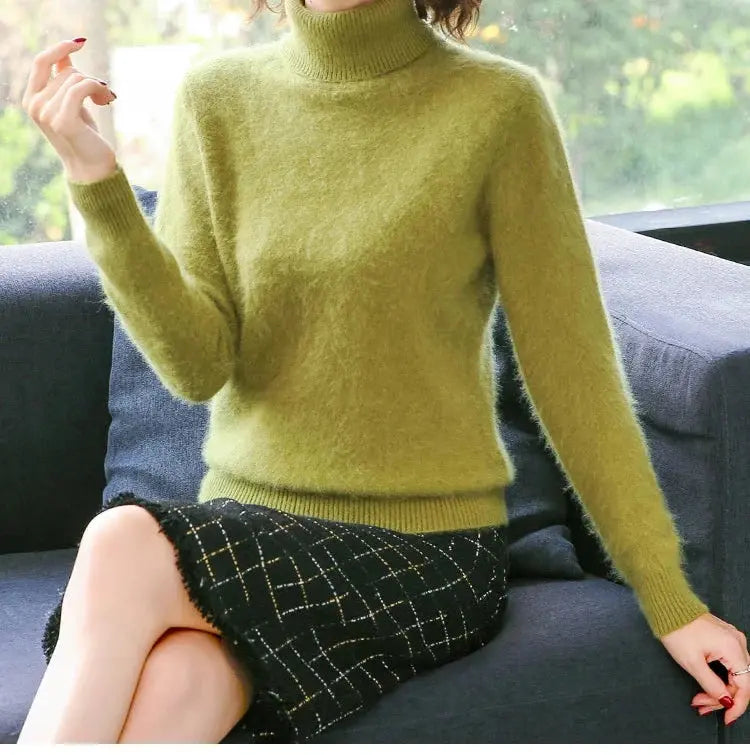 Autumn Winter 100% Mink Cashmere Sweater Women Knitwear Pullover Thick Warm Solid Color Plus Size Base  High Lapel Clothing Tops JNi3 shop