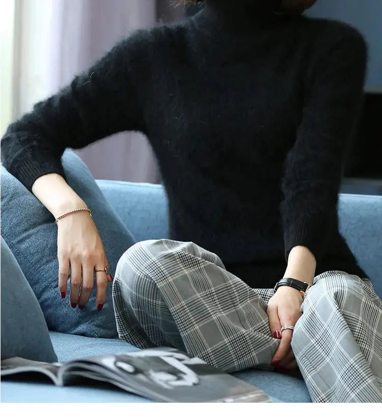 Autumn Winter 100% Mink Cashmere Sweater Women Knitwear Pullover Thick Warm Solid Color Plus Size Base  High Lapel Clothing Tops JNi3 shop