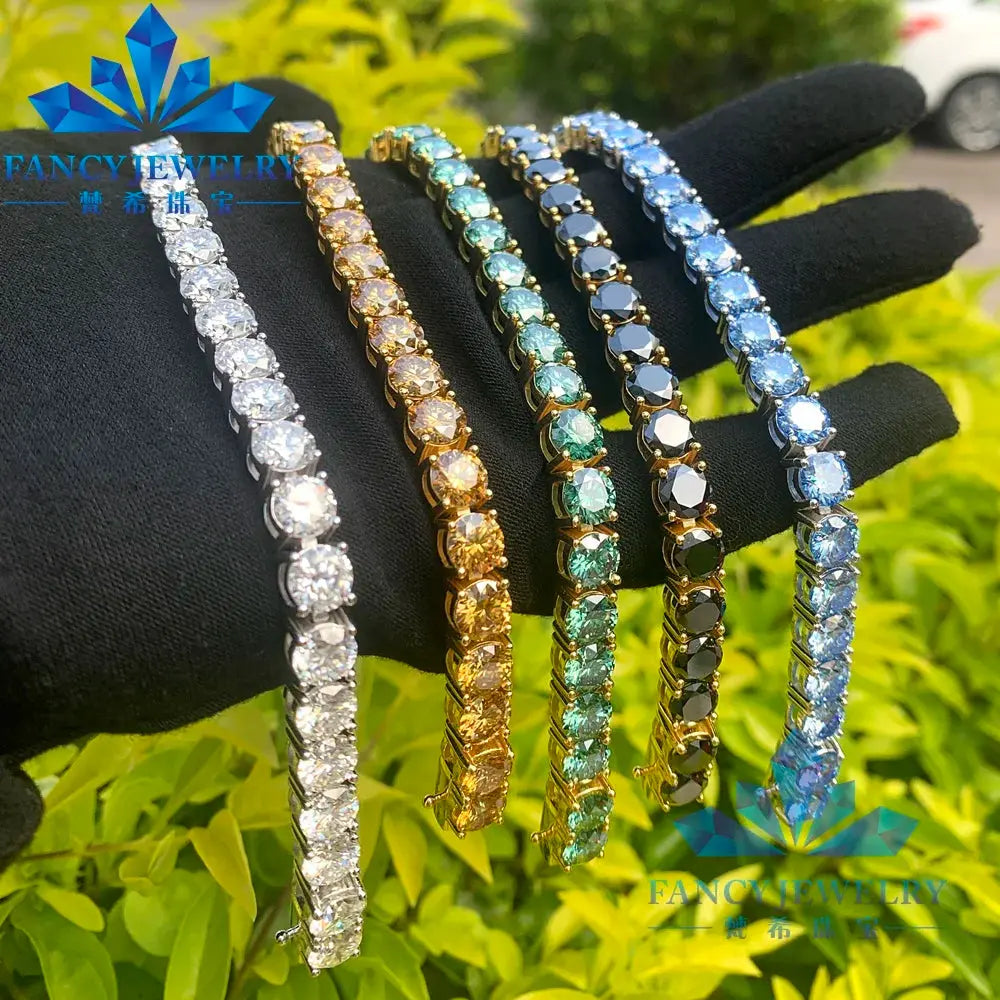 FancyJewelry 925 Sterling Silver Tennis Bracelet Classic Gift Blue Green Champagne Black Moissanite Iced Diamond Chain Necklaces JNi3 shop