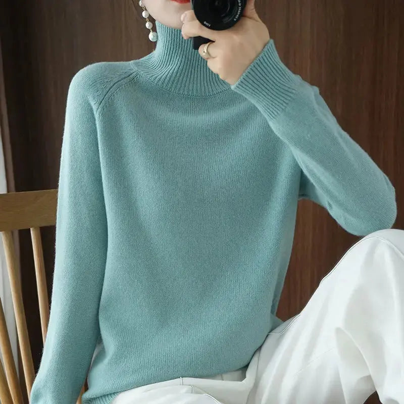 Turtleneck Pullover Fall/winter Cashmere Sweater Women Pure Color Casual Long-sleeved Loose Pullover Bottoming Women's JNi3 shop