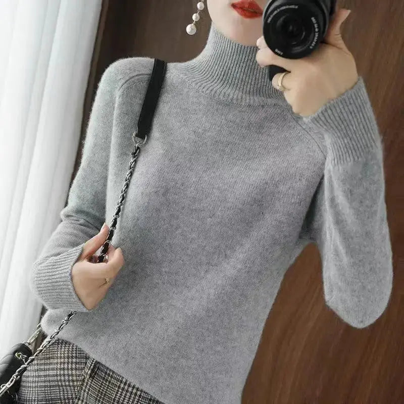 Turtleneck Pullover Fall/winter Cashmere Sweater Women Pure Color Casual Long-sleeved Loose Pullover Bottoming Women's JNi3 shop