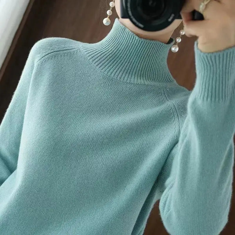 Turtleneck Pullover Fall/winter Cashmere Sweater Women Pure Color Casual Long-sleeved Loose Pullover Bottoming Women's JNi3 shop