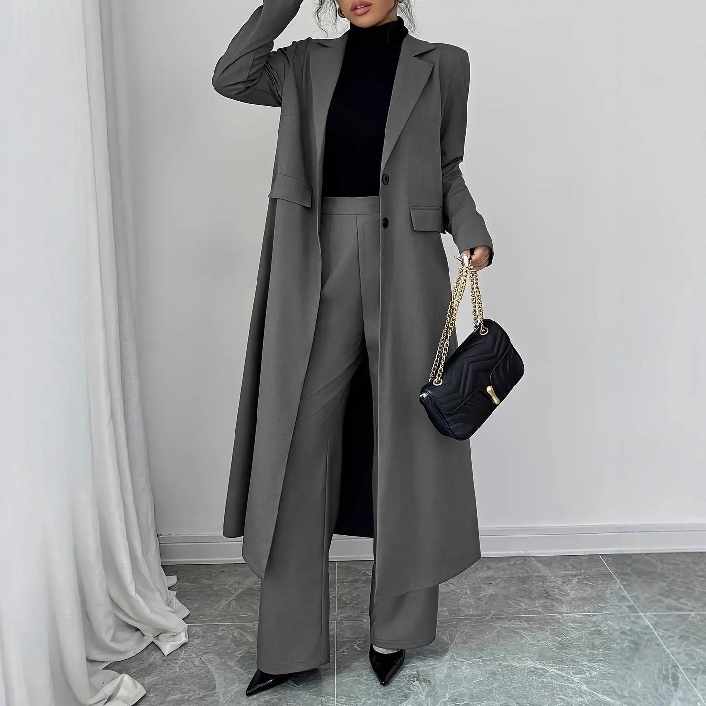 Women's Elegant Gray pant suit outfit JNi3 shop
