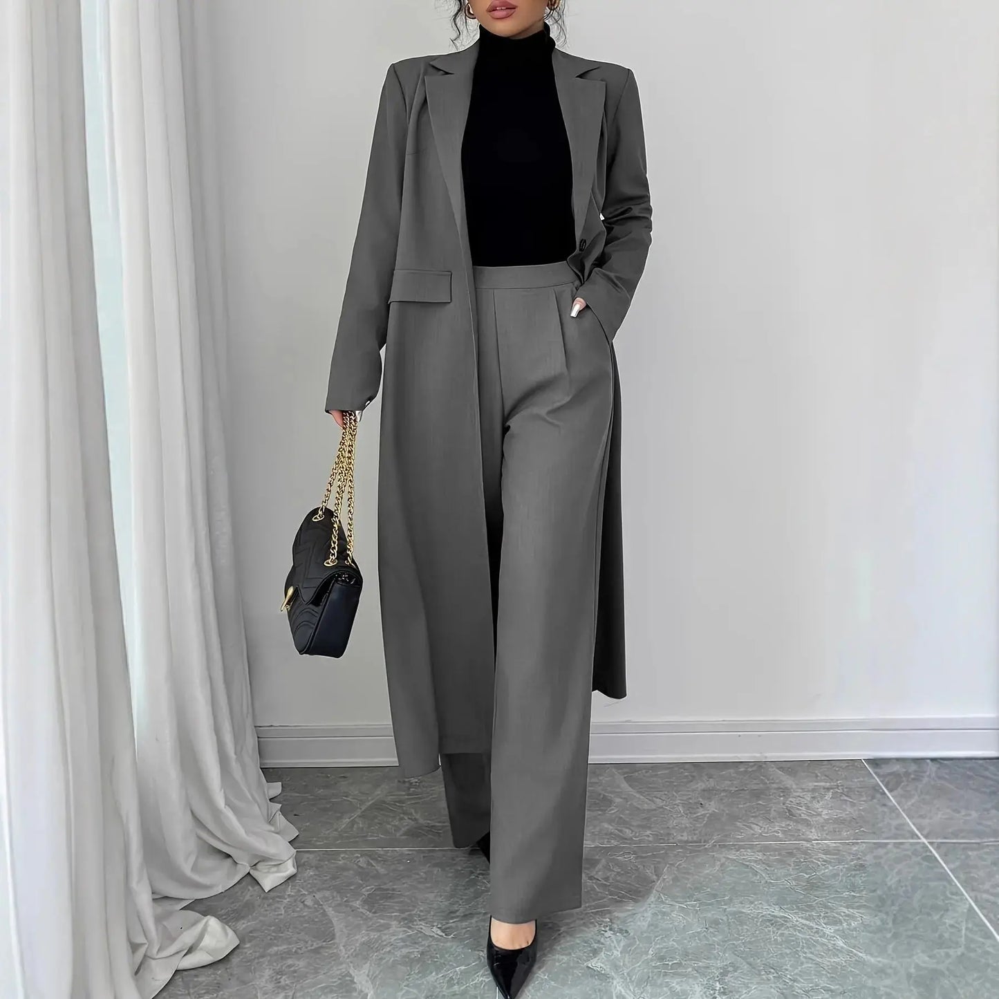 Women's Elegant Gray pant suit outfit JNi3 shop