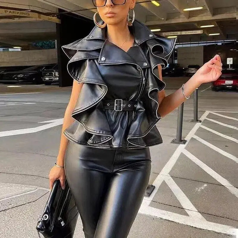 Women's All Black Genuine Leather Pants and Jacket outfit JNi3 shop