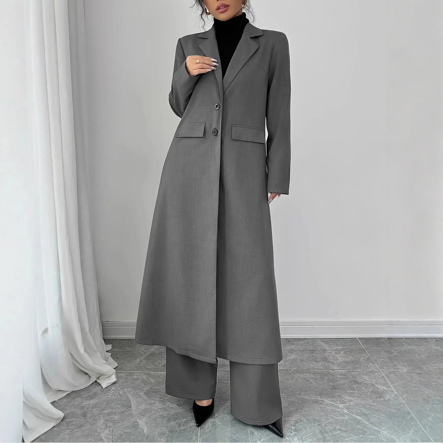Women's Elegant Gray pant suit outfit JNi3 shop
