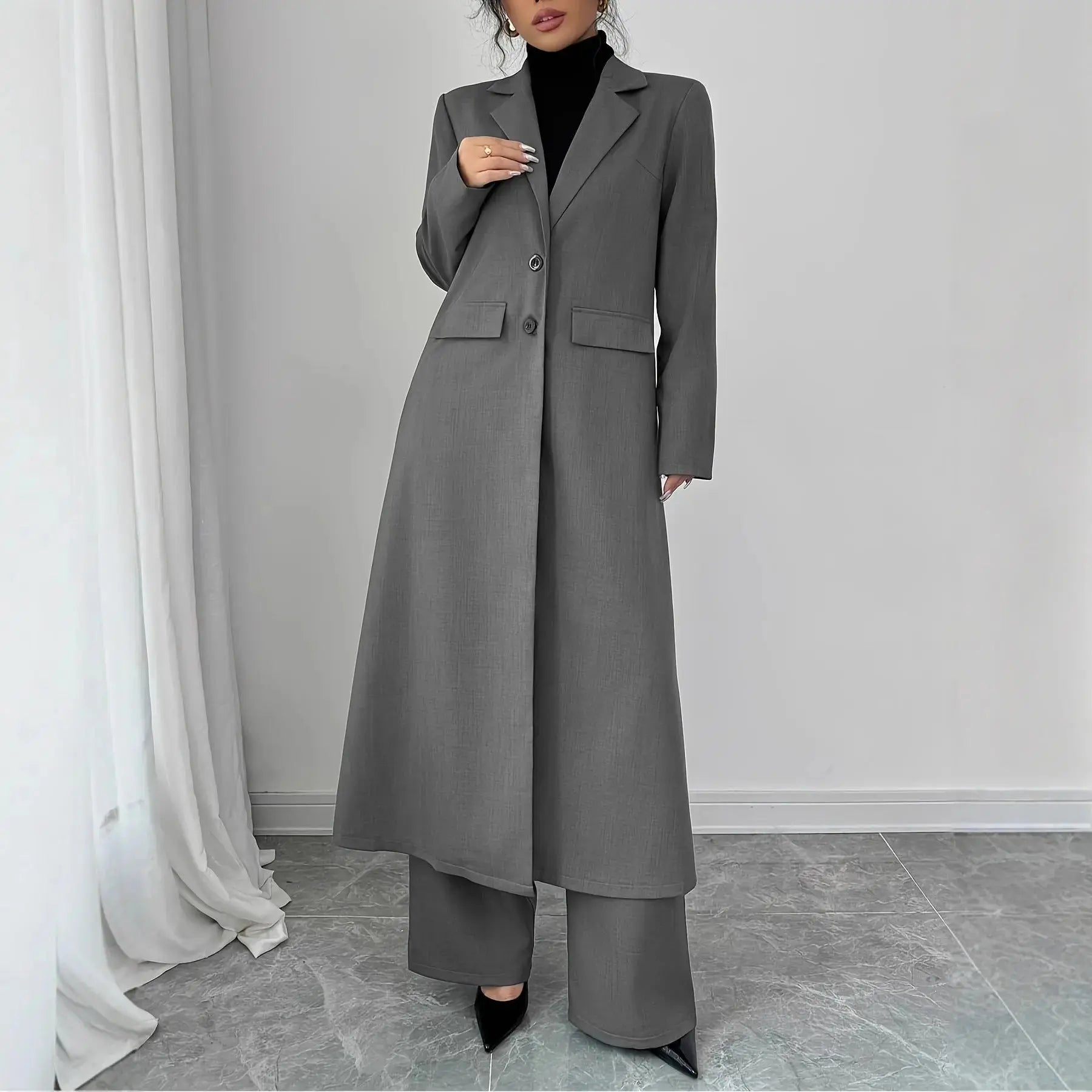 Women's Elegant Gray pant suit outfit JNi3 shop