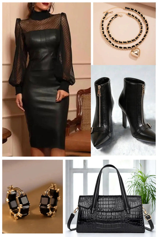 black leather dress complete outfit #2