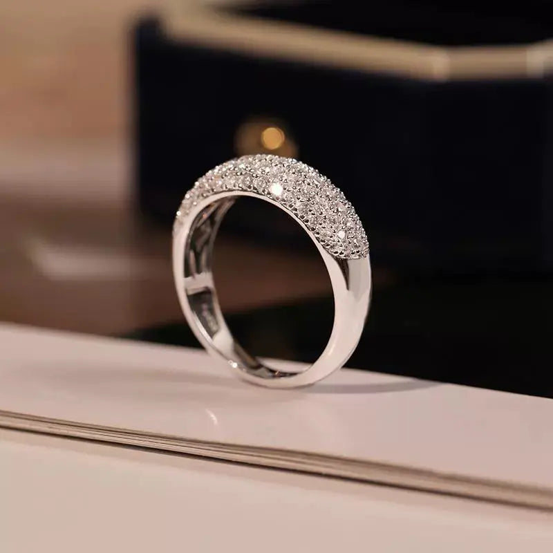 Sterling Silver White Gold Plated Pave Moissanite Ring Women's Wide Diamond Stackable Ring Affordable Luxury Style Fancy Starry Diamond Ring JNi3 shop