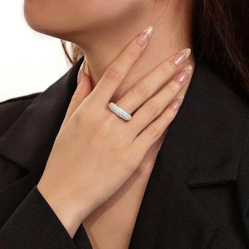 Sterling Silver White Gold Plated Pave Moissanite Ring Women's Wide Diamond Stackable Ring Affordable Luxury Style Fancy Starry Diamond Ring JNi3 shop