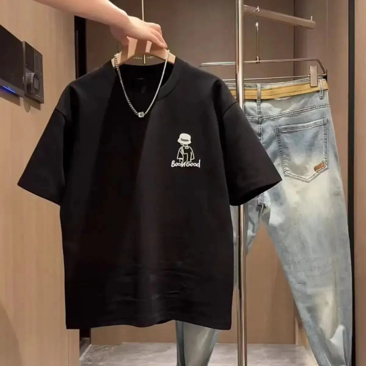 Men's dark gray 3-dimen. loose trouser outfit Dropshipman