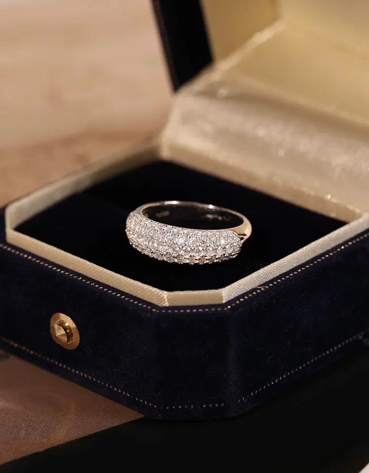 Sterling Silver White Gold Plated Pave Moissanite Ring Women's Wide Diamond Stackable Ring Affordable Luxury Style Fancy Starry Diamond Ring JNi3 shop