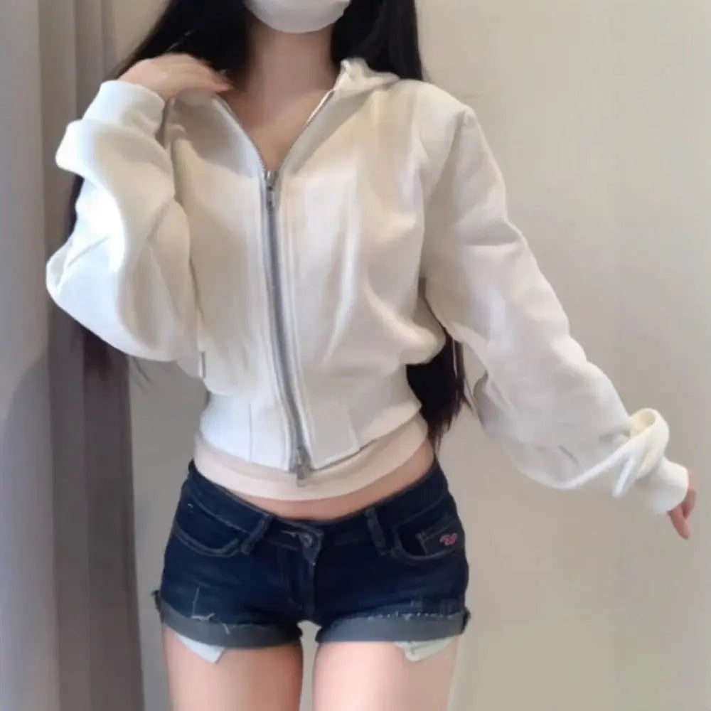 Hot Girl Women's Double Zipper Cinched Hoodie Coat Cjdropshipping