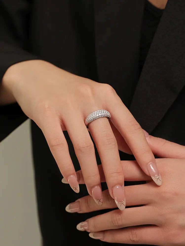 Sterling Silver White Gold Plated Pave Moissanite Ring Women's Wide Diamond Stackable Ring Affordable Luxury Style Fancy Starry Diamond Ring JNi3 shop